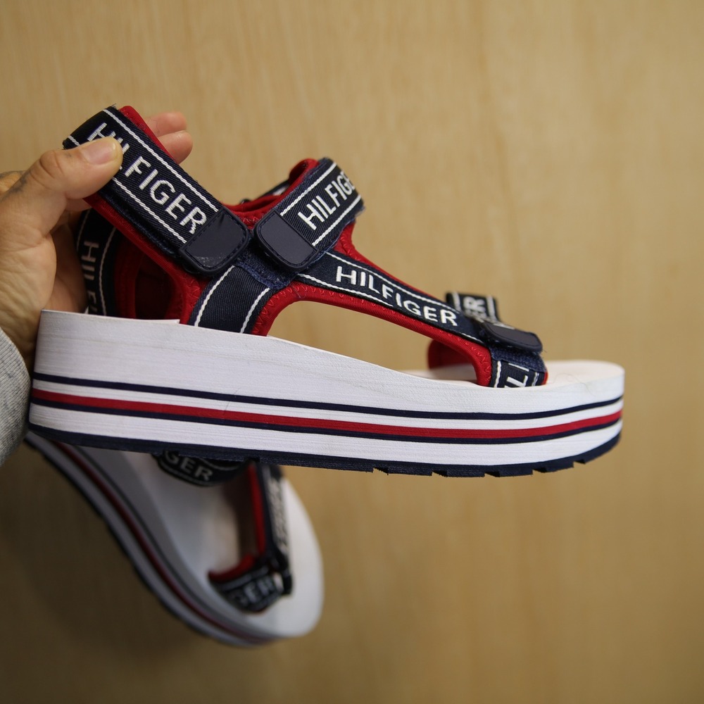 Tommy Hilfiger Womens Platform Sport Sandals Red White Blue Logo Straps 9